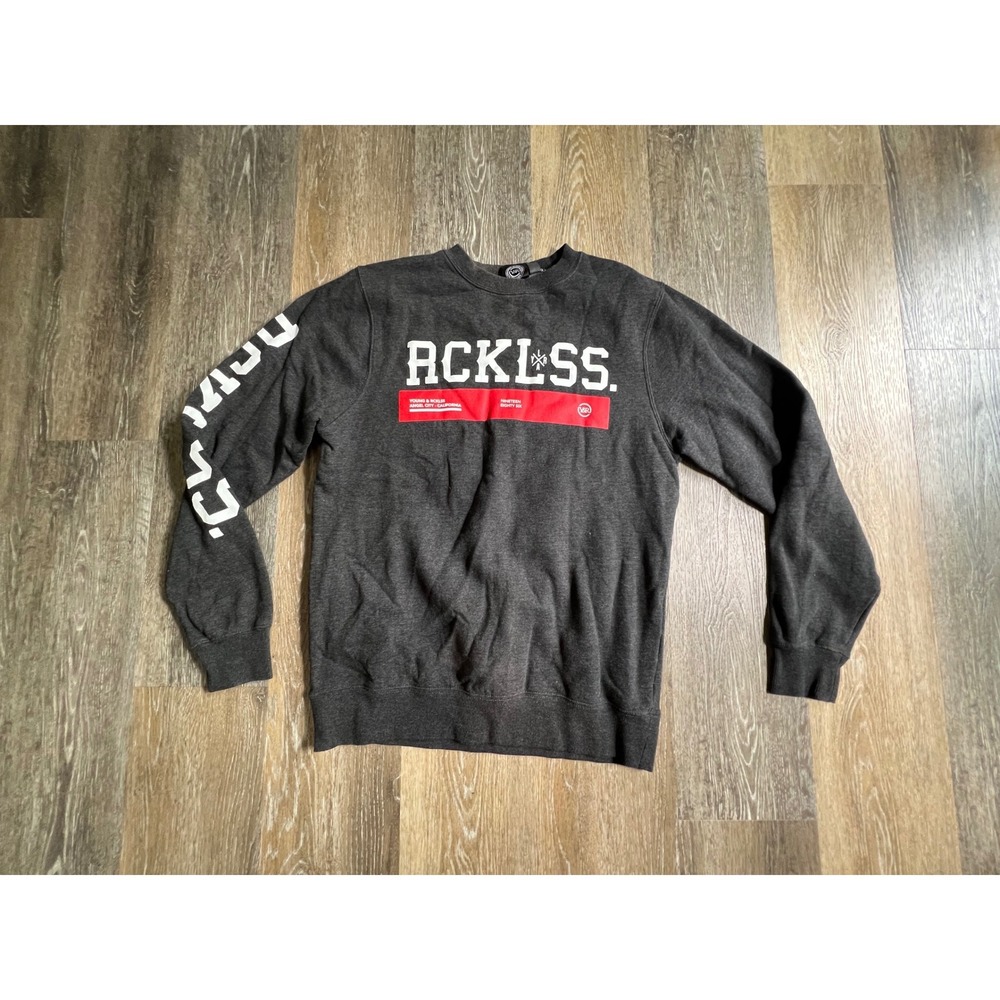 Young &‎ Reckless Sweatshirt Mens Large Charcoal Grey Excellent Graphic Pullover